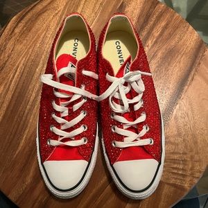 Converse Ruby Red Rhinestone studded low tops size women size 10 men size 8